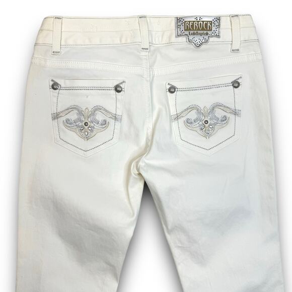 NEW Rerock for Express White Low Rise Flare Denim Jeans Silver Stitching Size 4 - Picture 6 of 8